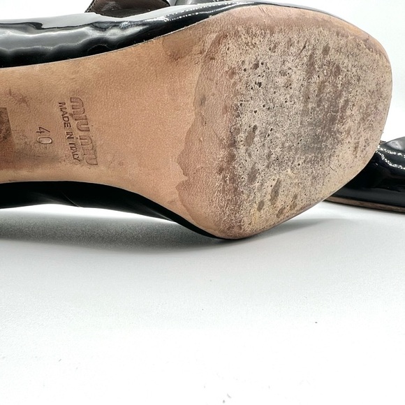 MIU MIU BLACK PATENT LEATHER PUMP MARY JANE HEELS LEATHER HEELS MADE IN ITALY 40 - Picture 7 of 14
